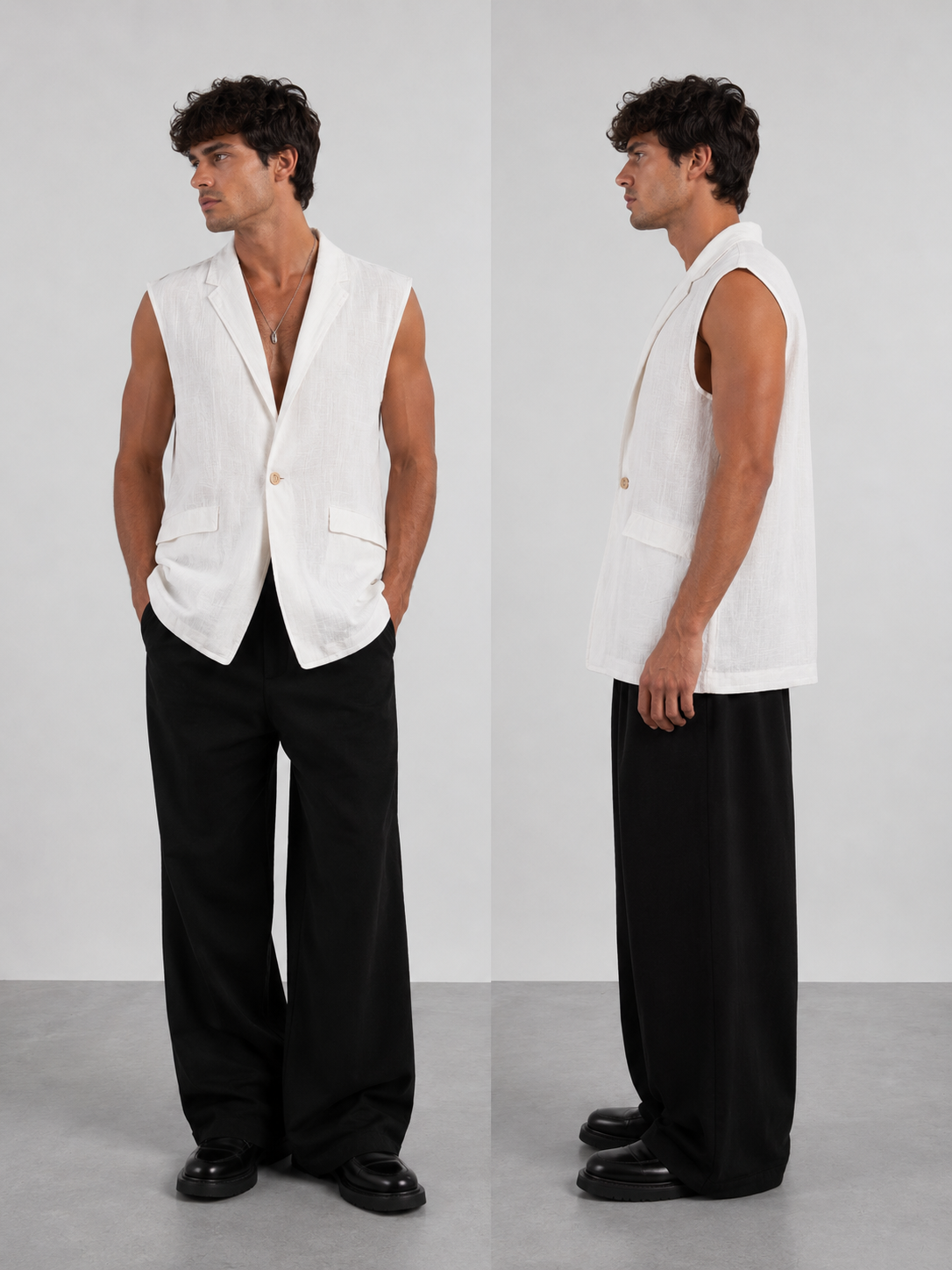 SMANICATO LINO CON COLLO PIEGATO Z