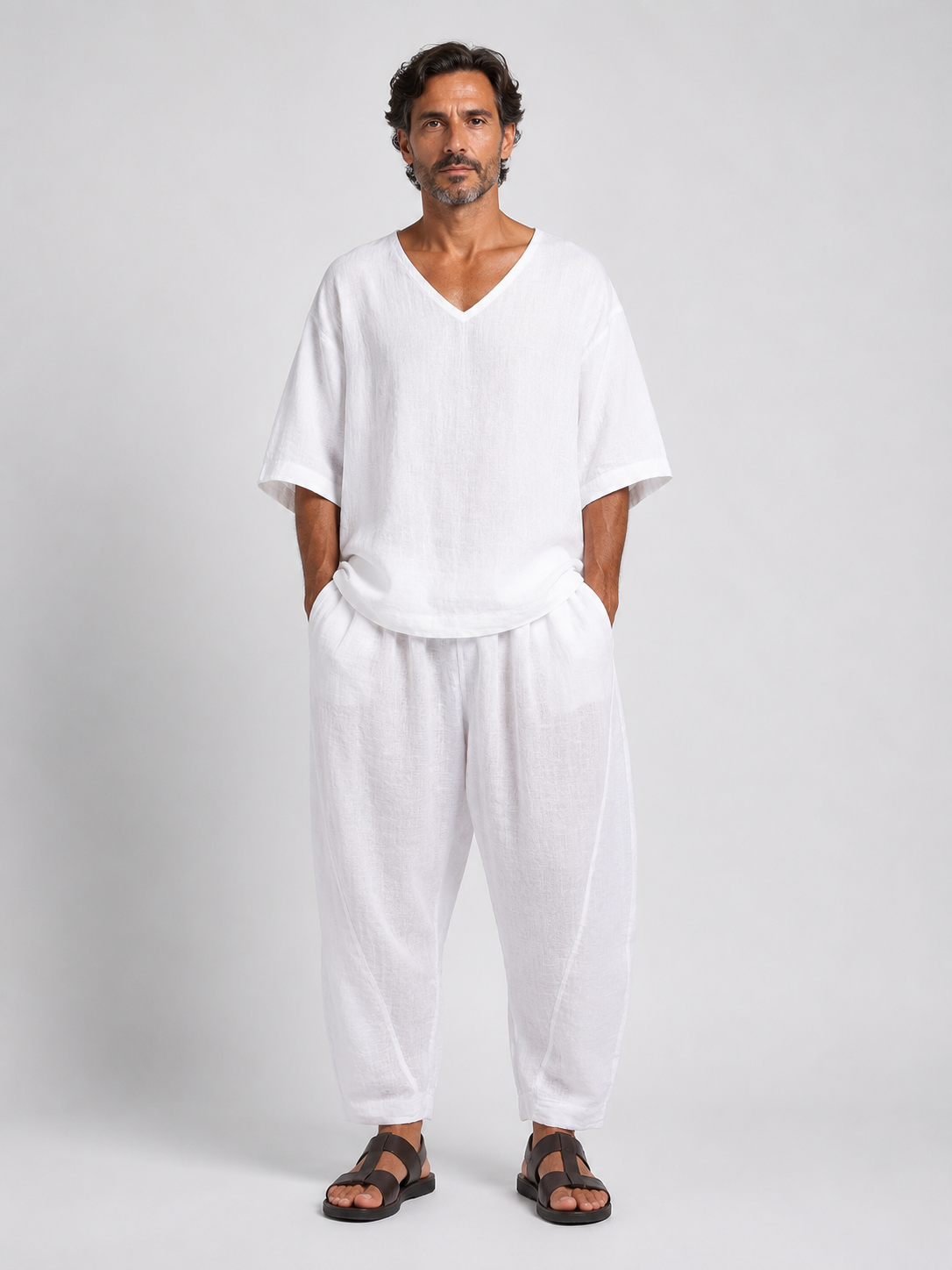 PANTALONE OVER LINO CON CUCITURE DAVANTI Z