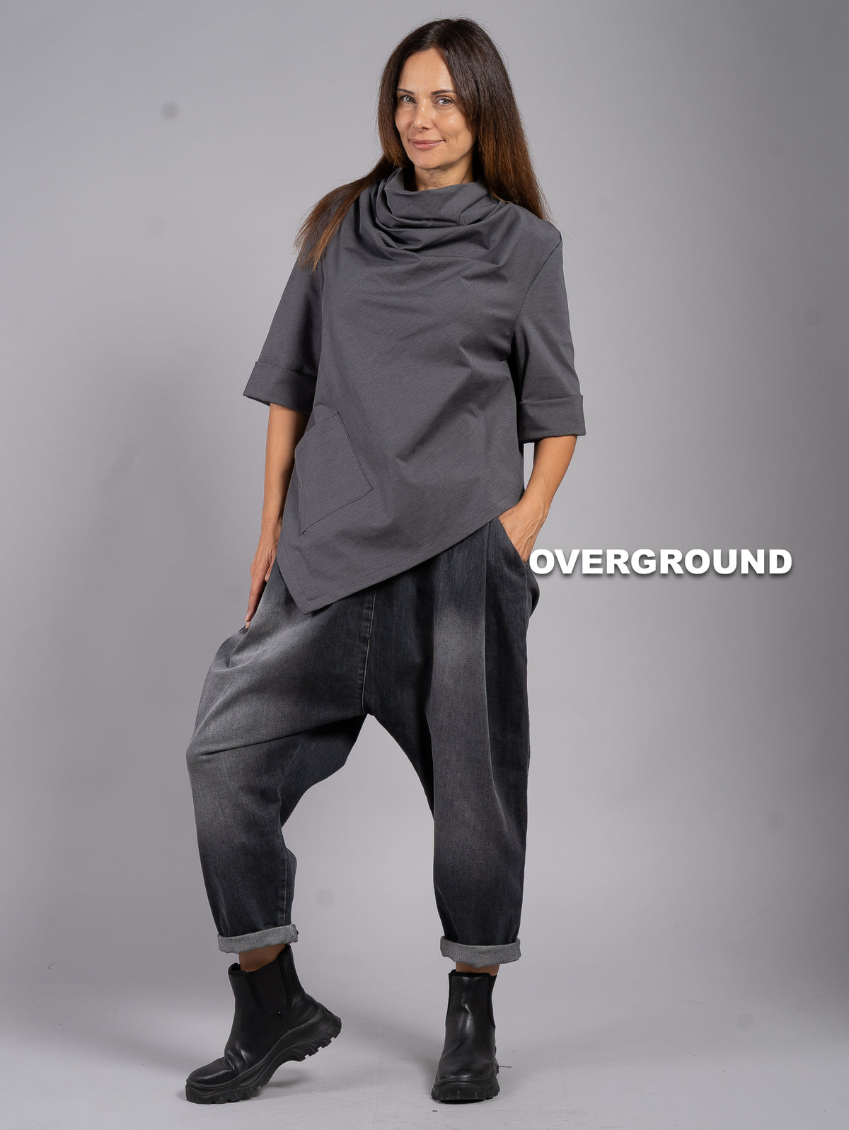BLUSA OVER ASIMMETRICA COLLO SCIALLATO