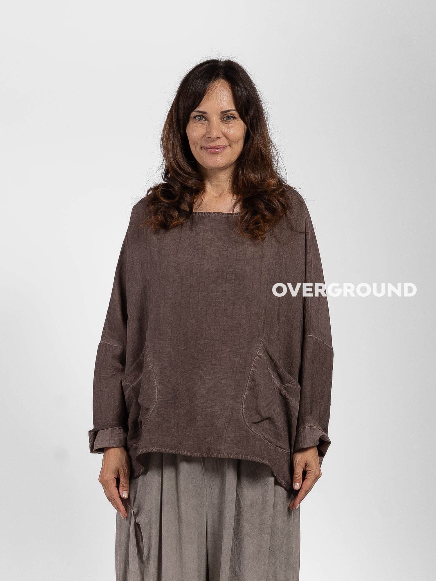 BLUSA OVER RIGATA CON TASCHE DAVANTI