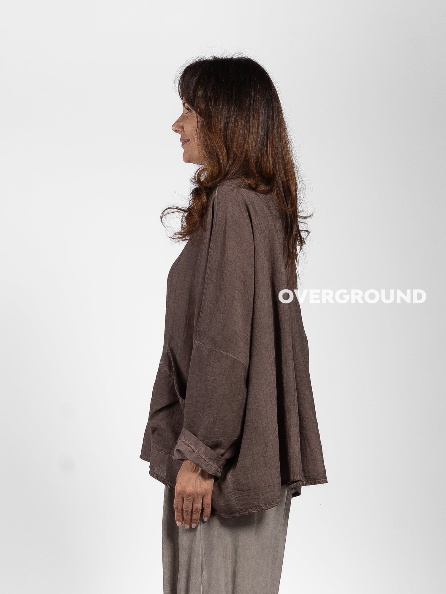 BLUSA OVER RIGATA CON TASCHE DAVANTI