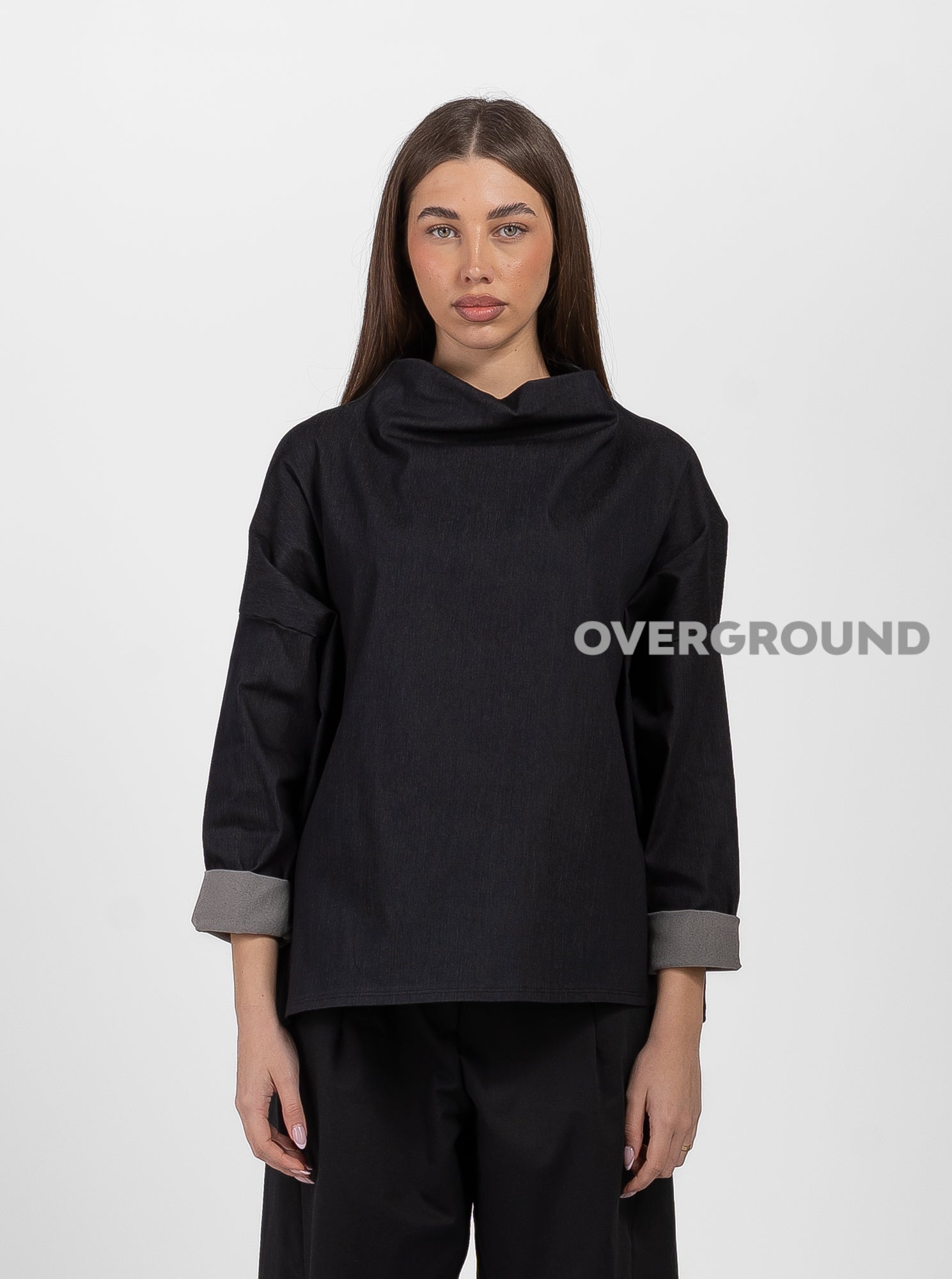 BLUSA CON COLLO ALTO EFFETTO JEANS - OVERGROUND STORE