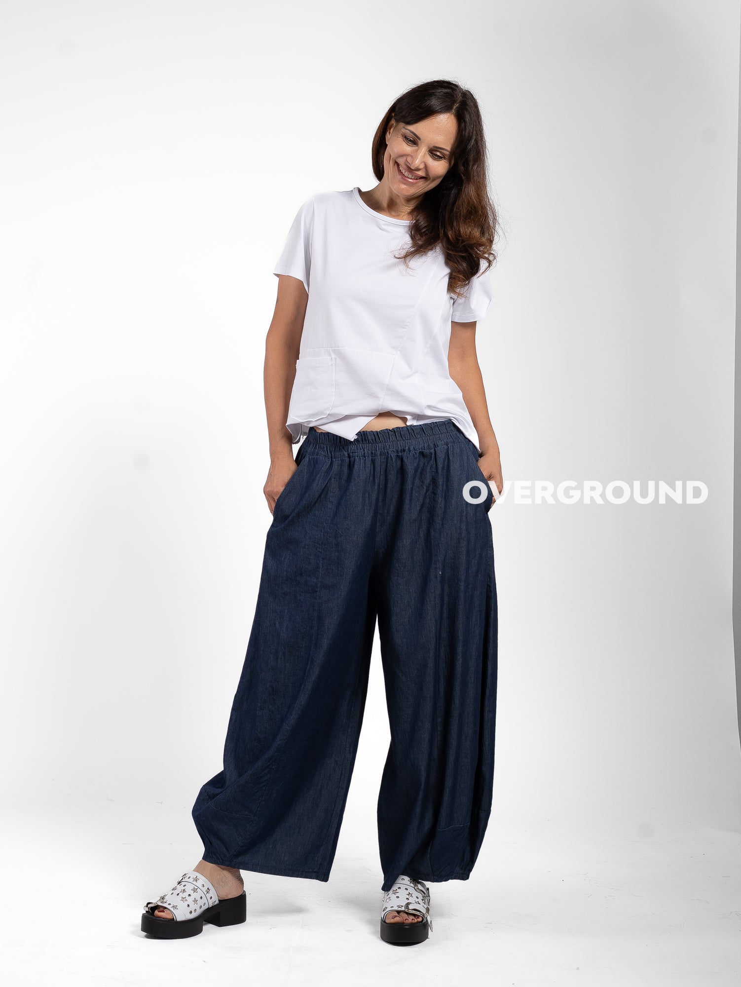 PANTALONE EFFETTO JEANS LEGGERO GAMBULE OVER