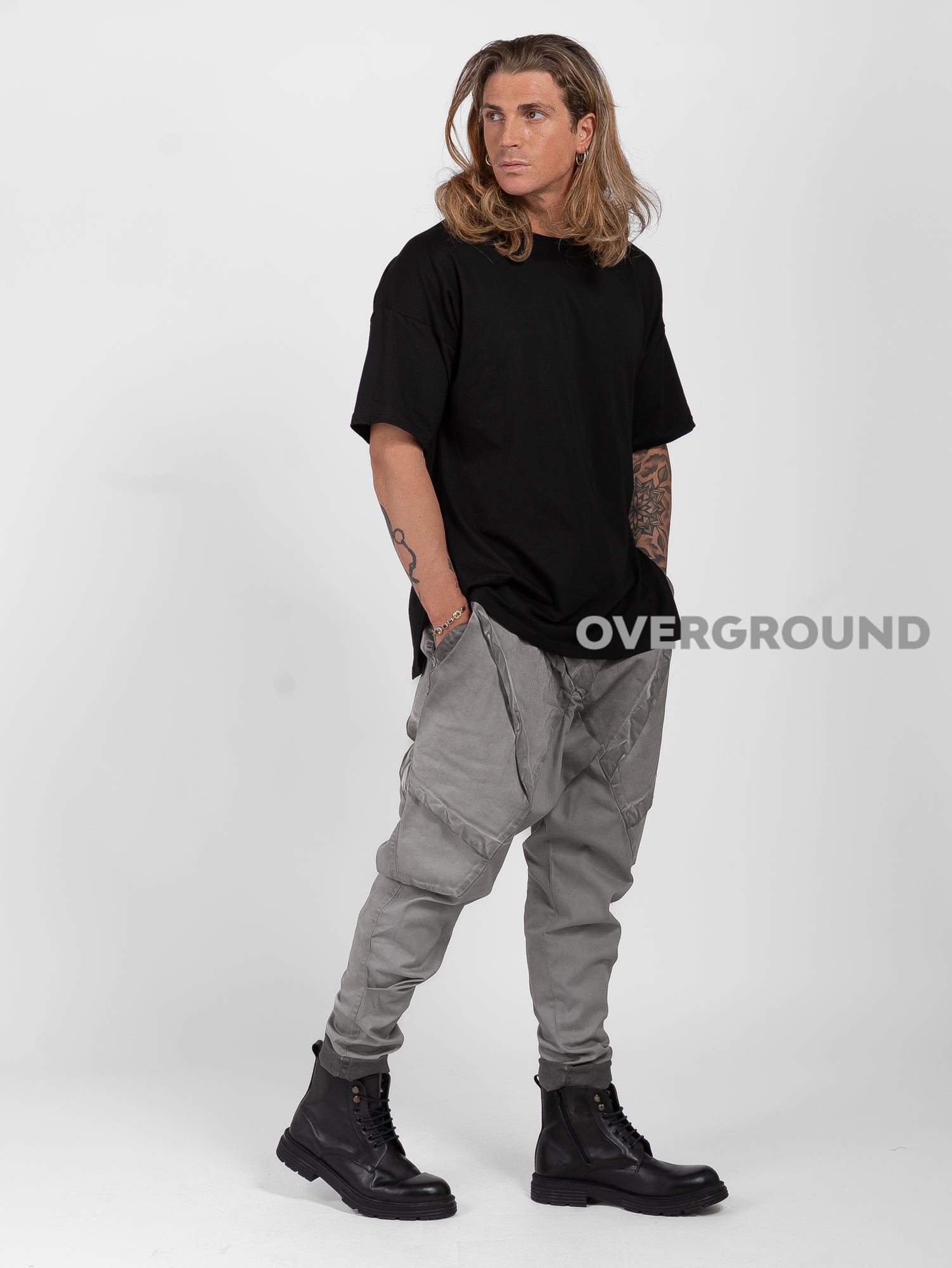 PANTALONE CAVALLO BASSO CON CHIUSURA LACCI E CUCITURE DAVANTI - OVERGROUND STORE