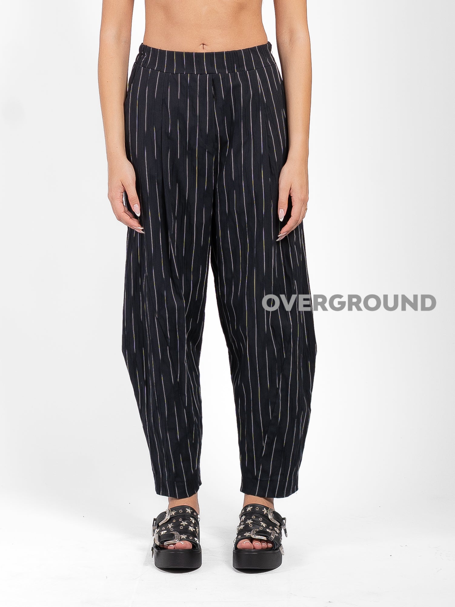 PANTALONE OVER RIGATO CON CUCITURE DAVANTI