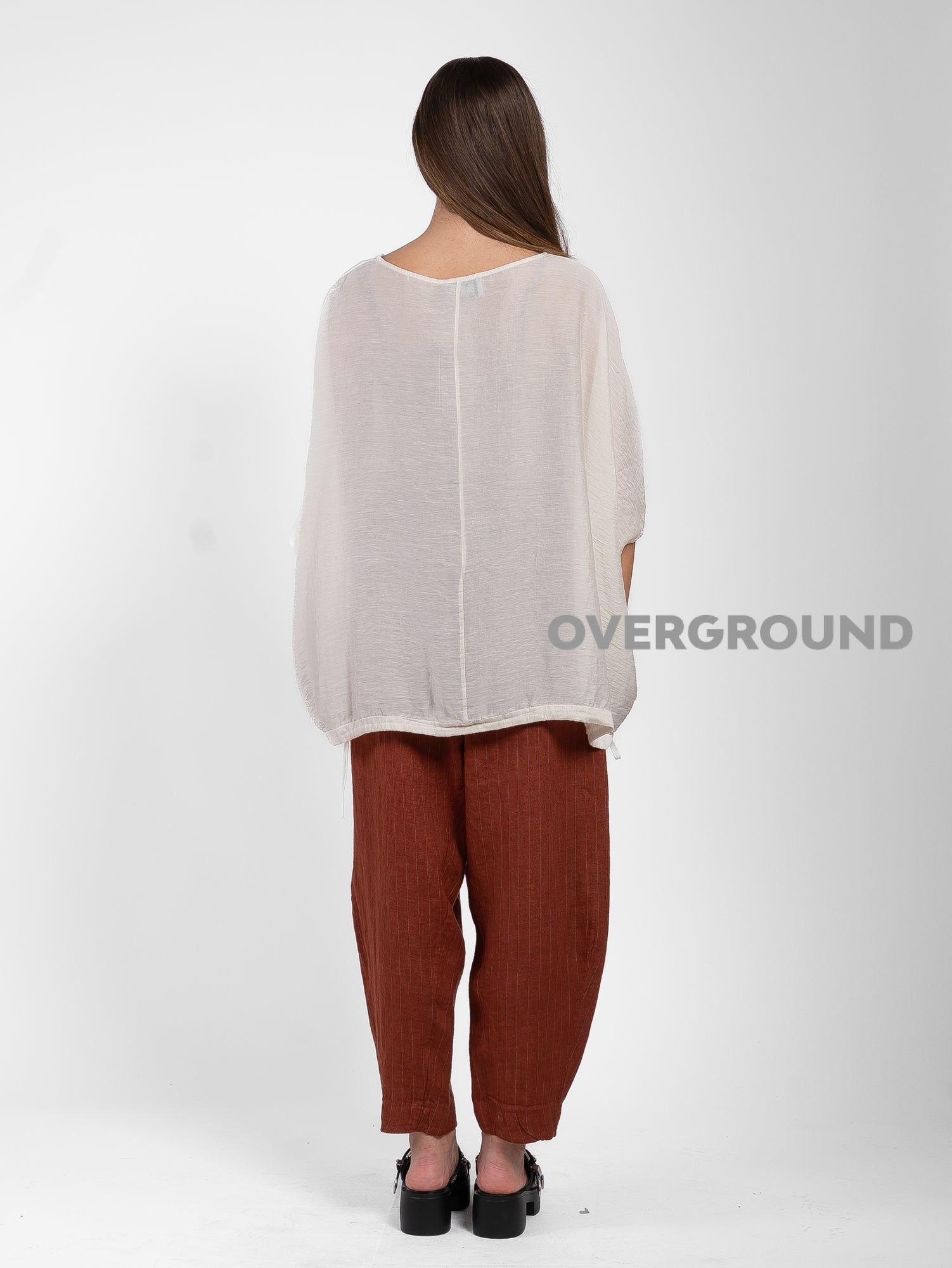 PANTALONE OVER LINO RIGATO CON CUCITURE DAVANTI