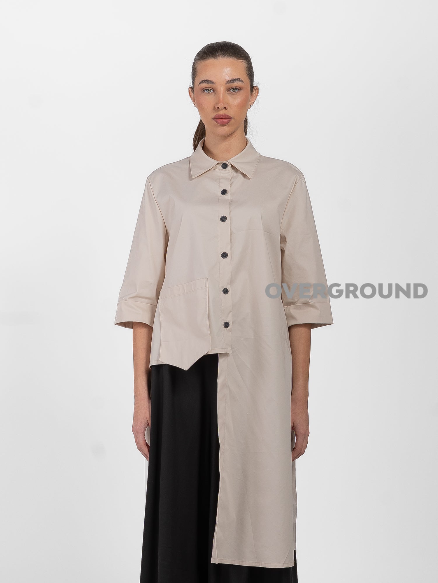 CAMICIA LUNGA ASIMMETRICA CON TASCONE LATERALE - OVERGROUND STORE