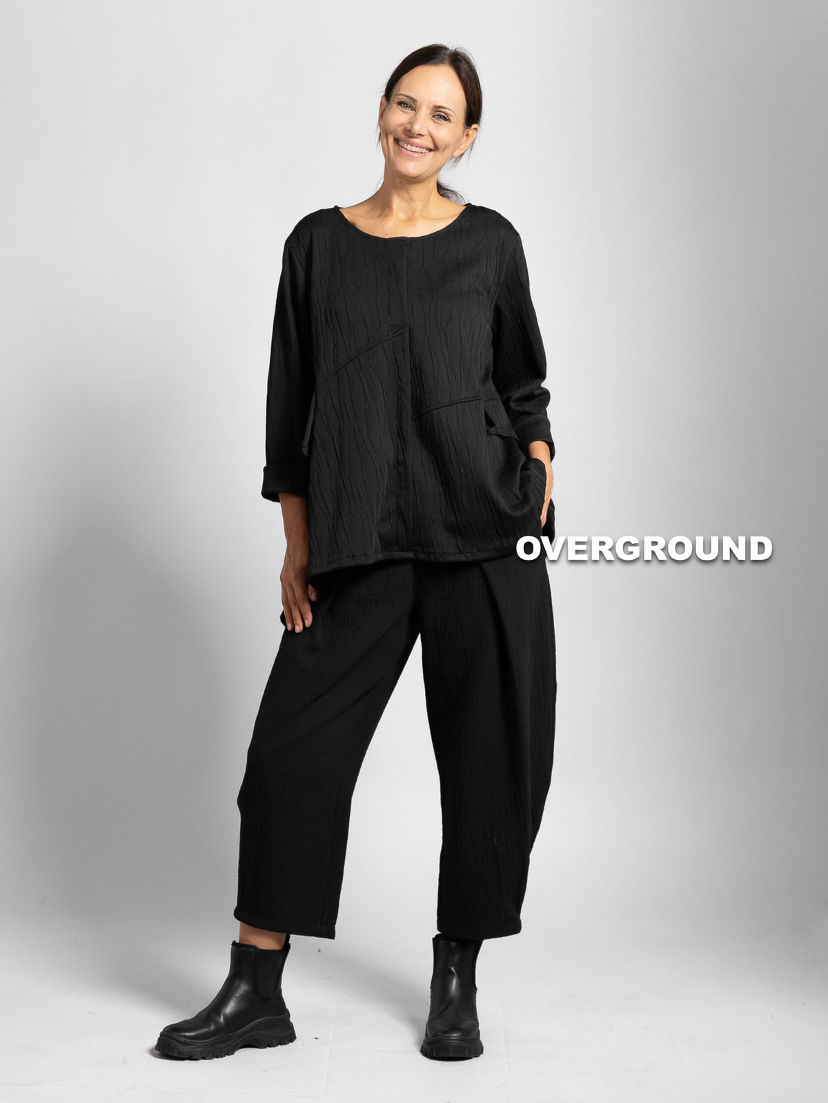 BLUSA OVER TESSUTO LAVORATO CON CUCITURE ASIMMETRICHE - OVERGROUND STORE