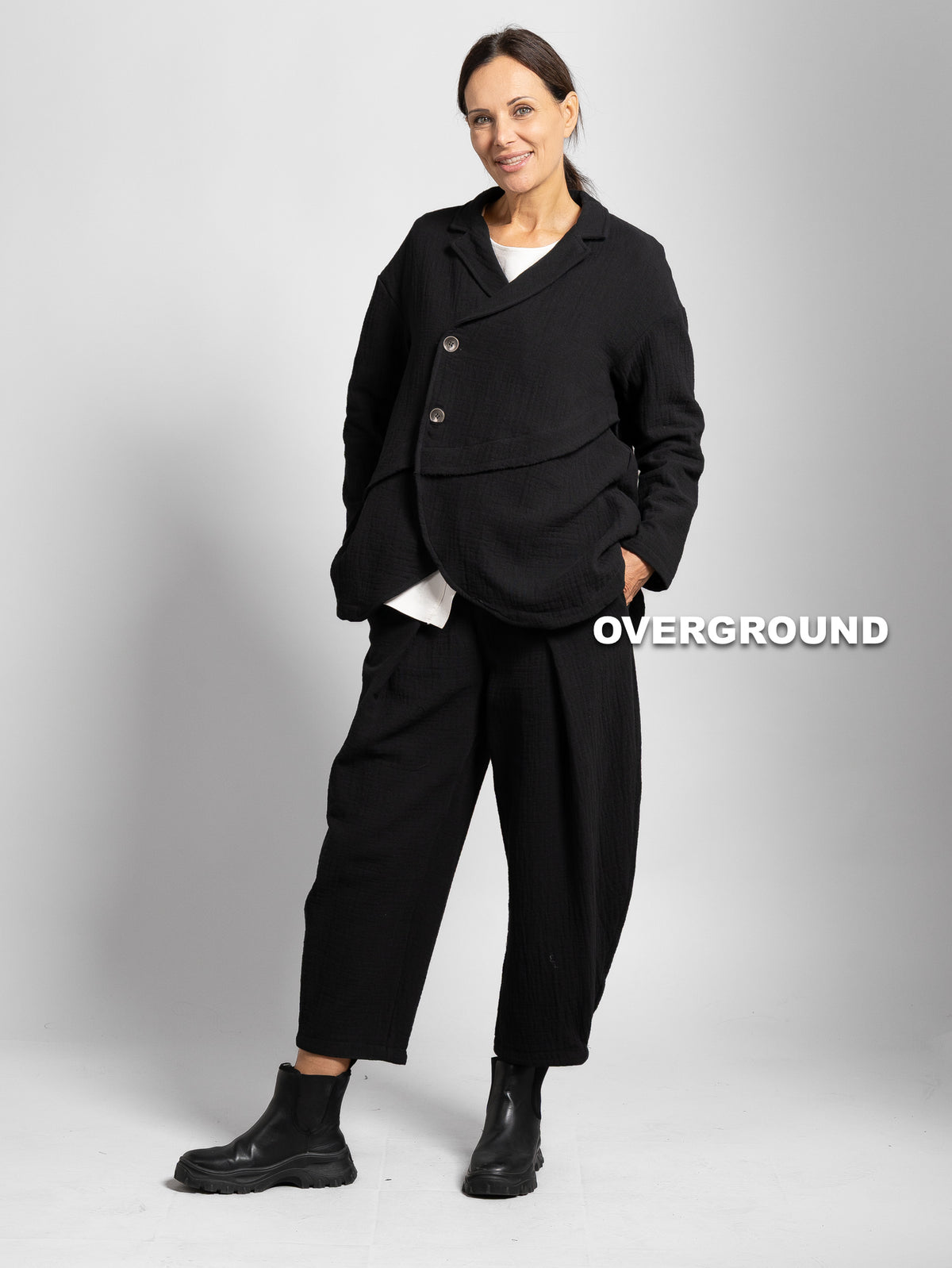GIACCA OVER CHIUSURA ASIMMETRICA TESSUTO LAVORATO - OVERGROUND STORE