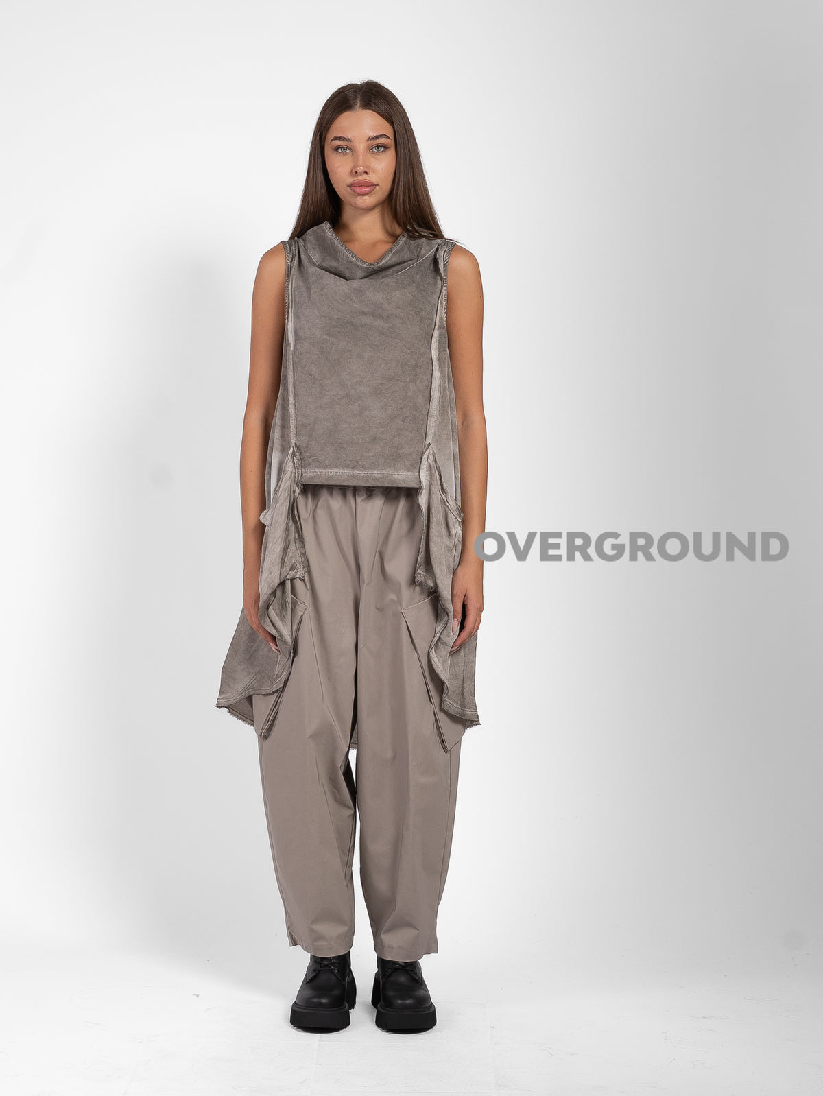 BLUSA OVER SMANICATA VELATA CON TASCHE FRONTALI LUNGA DIETRO