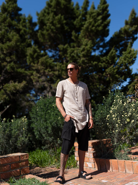 T- SHIRT LUNGA LINO CON BOTTONI