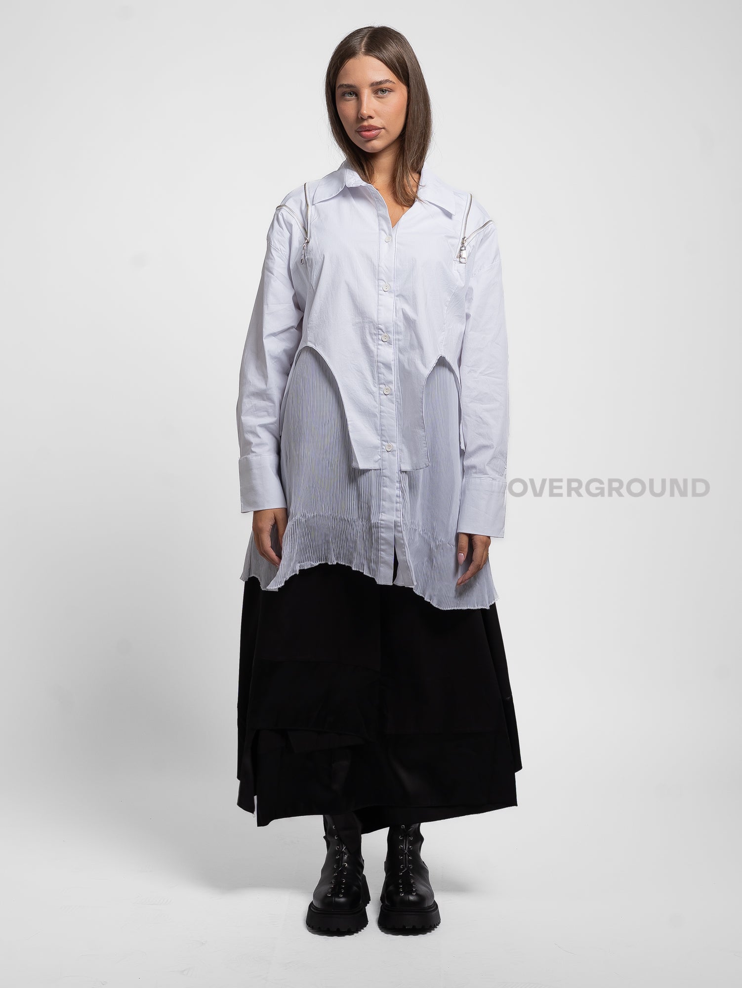 CAMICIA OVER CON CERNIERE E PIEGHE DAVANTI - OVERGROUND STORE