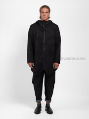 Giaccone asimmetrico con cappuccio e cerniera e bottoni - OVERGROUND STORE