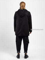 Giaccone asimmetrico con cappuccio e cerniera e bottoni - OVERGROUND STORE