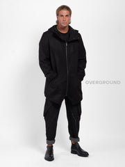 Giaccone asimmetrico con cappuccio e cerniera e bottoni - OVERGROUND STORE