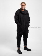 Giaccone asimmetrico con cappuccio e cerniera e bottoni - OVERGROUND STORE