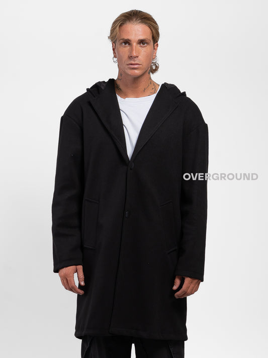 Cappotto over con cappuccio e chiusura due bottoni