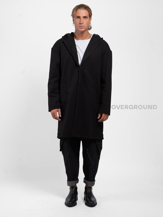 Cappotto over con cappuccio e chiusura due bottoni