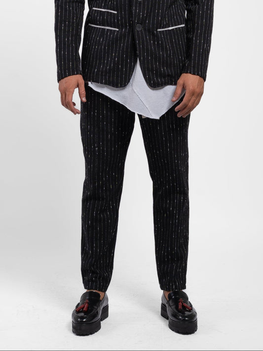 PANTALONE COTONE GESSATO CON TASCHE DAVANTI