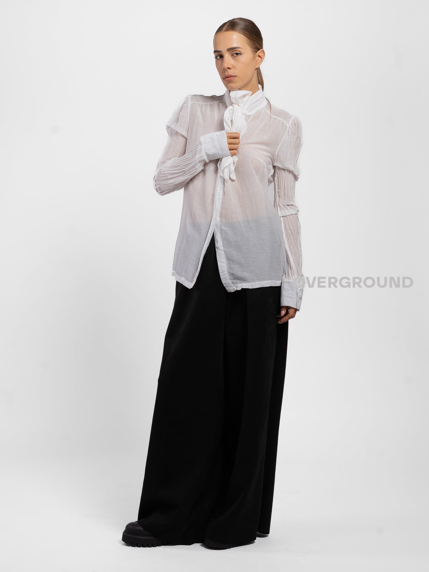 CAMICIA COLLO COREANA CON CHIUSURA ANNODATA - OVERGROUND STORE