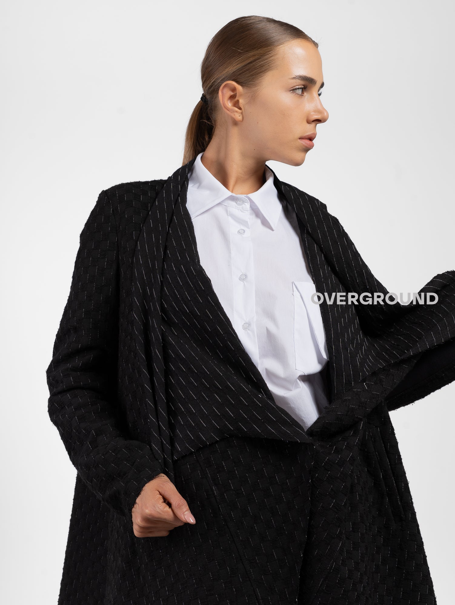 SPOLVERINO OVER ASIMMETRICO TESSUTO LAVORATO - OVERGROUND STORE