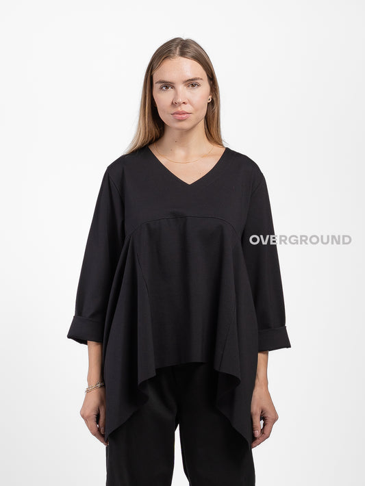BLUSA OVER ASIMMETRICA SCOLLO A V