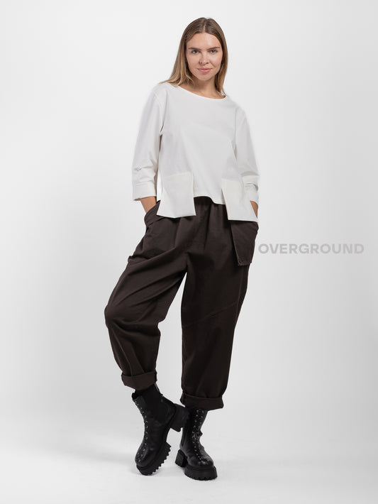 PANTALONE OVER COTONE CON TASCHE DAVANTI