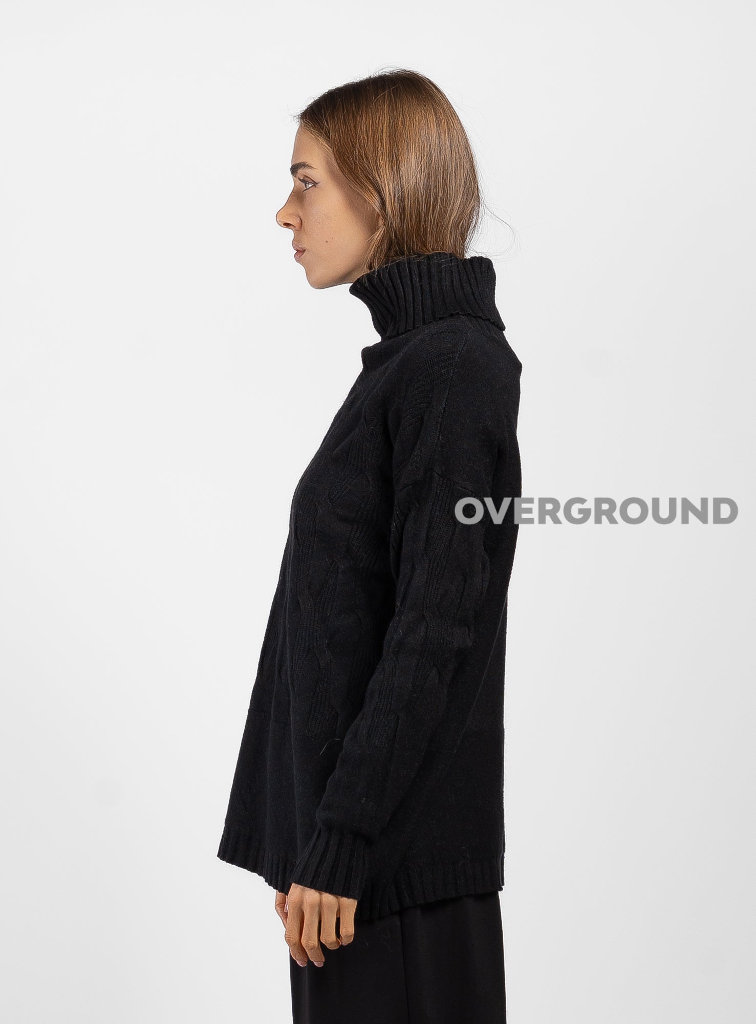 LONG HIGH NECK SWEATER WITH WOVEN PATTERN