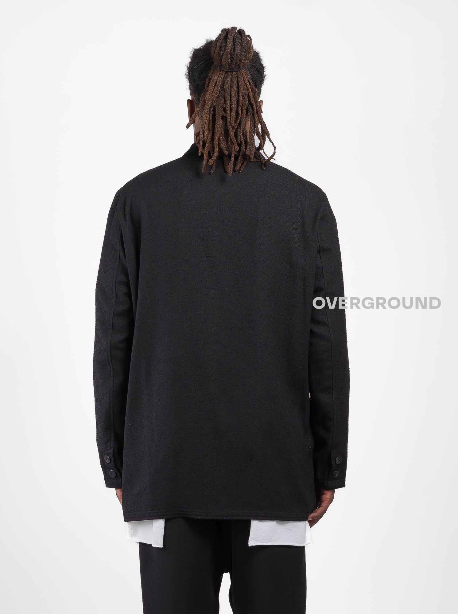 JACKET WITH CROSS BUTTONING IN WORKED FABRIC