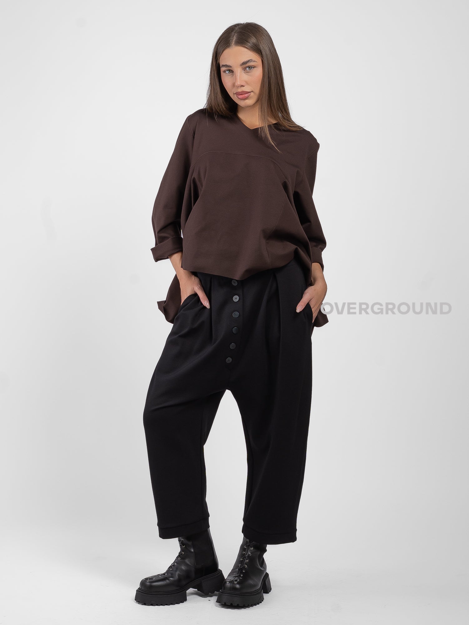 PANTALONE CAVALLO BASSO BOTTONI FRONTALI E PENS