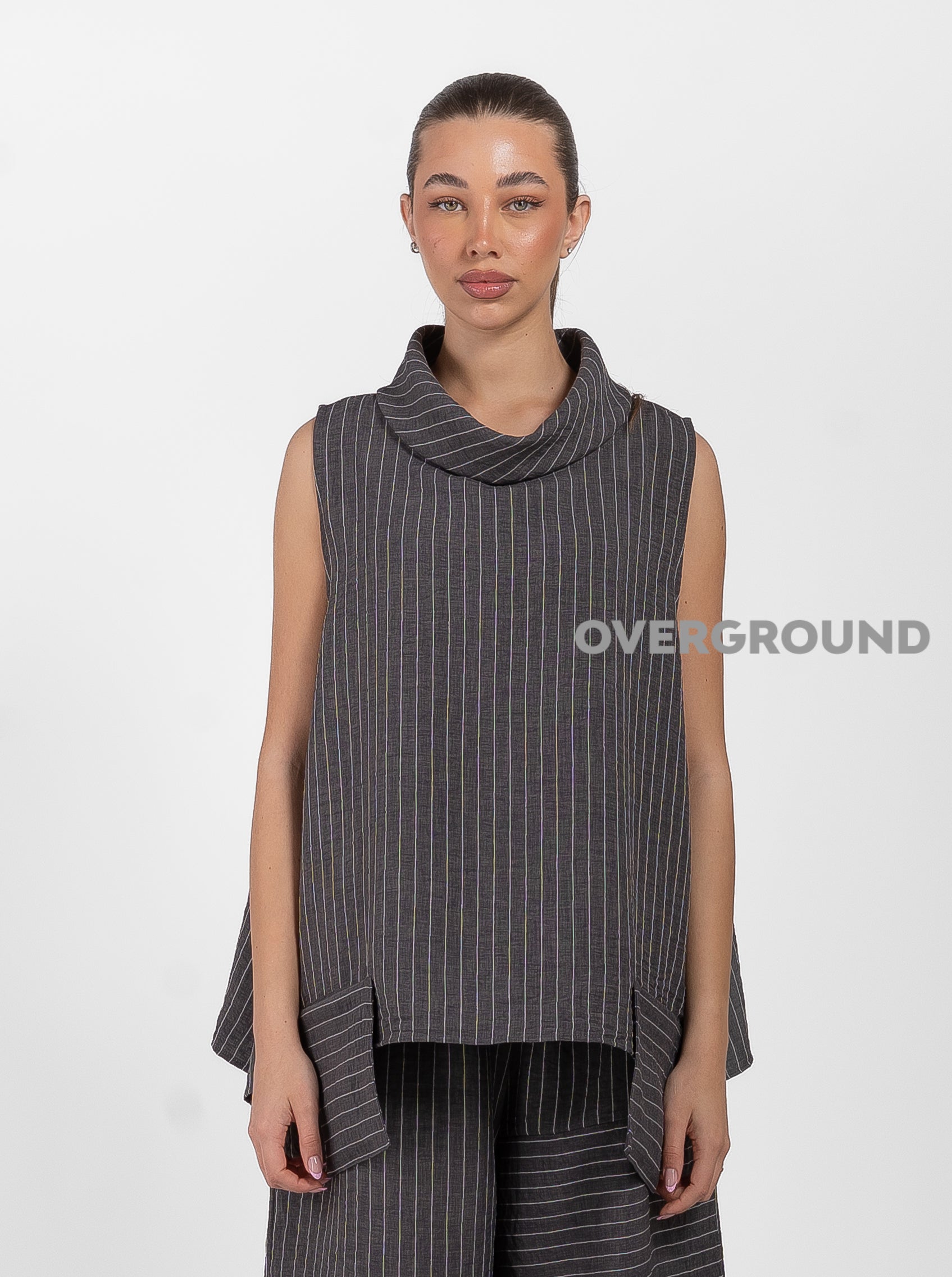 BLUSA OVER RIGATA CON COLLO MORBIDO - OVERGROUND STORE