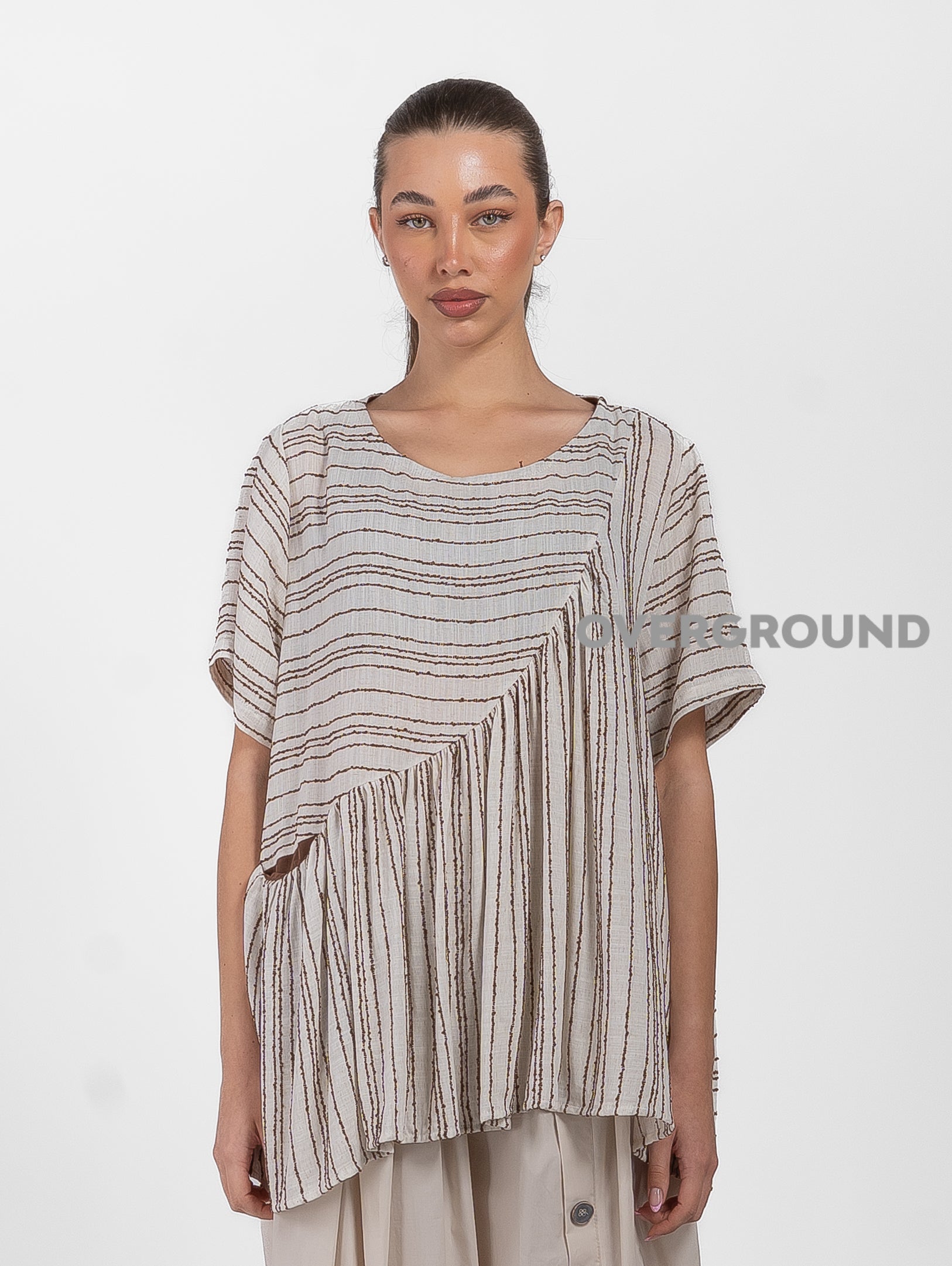 BLUSA OVER CON RIPRESA DAVANTI RIGATA - OVERGROUND STORE