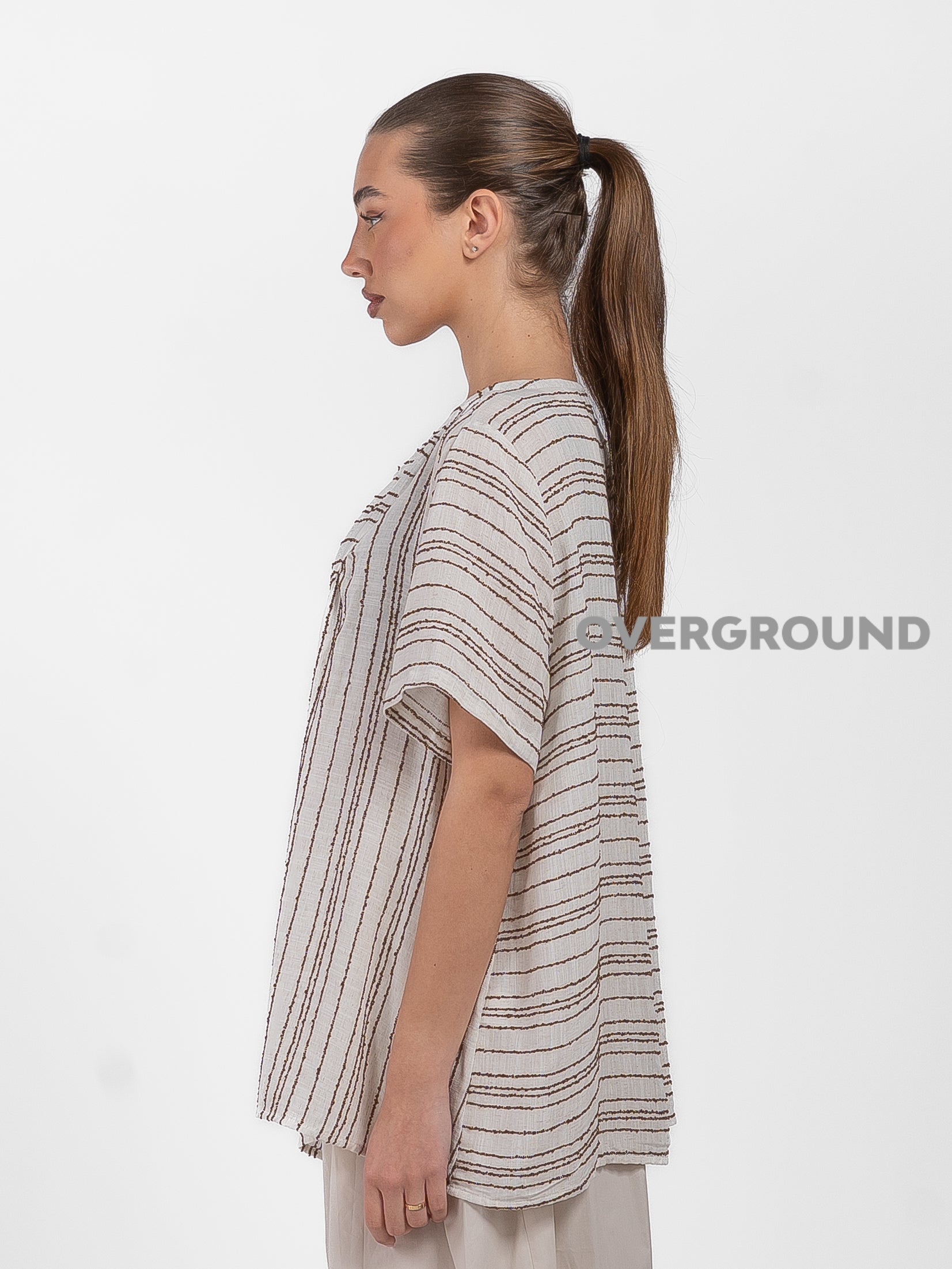 BLUSA OVER CON RIPRESA DAVANTI RIGATA - OVERGROUND STORE