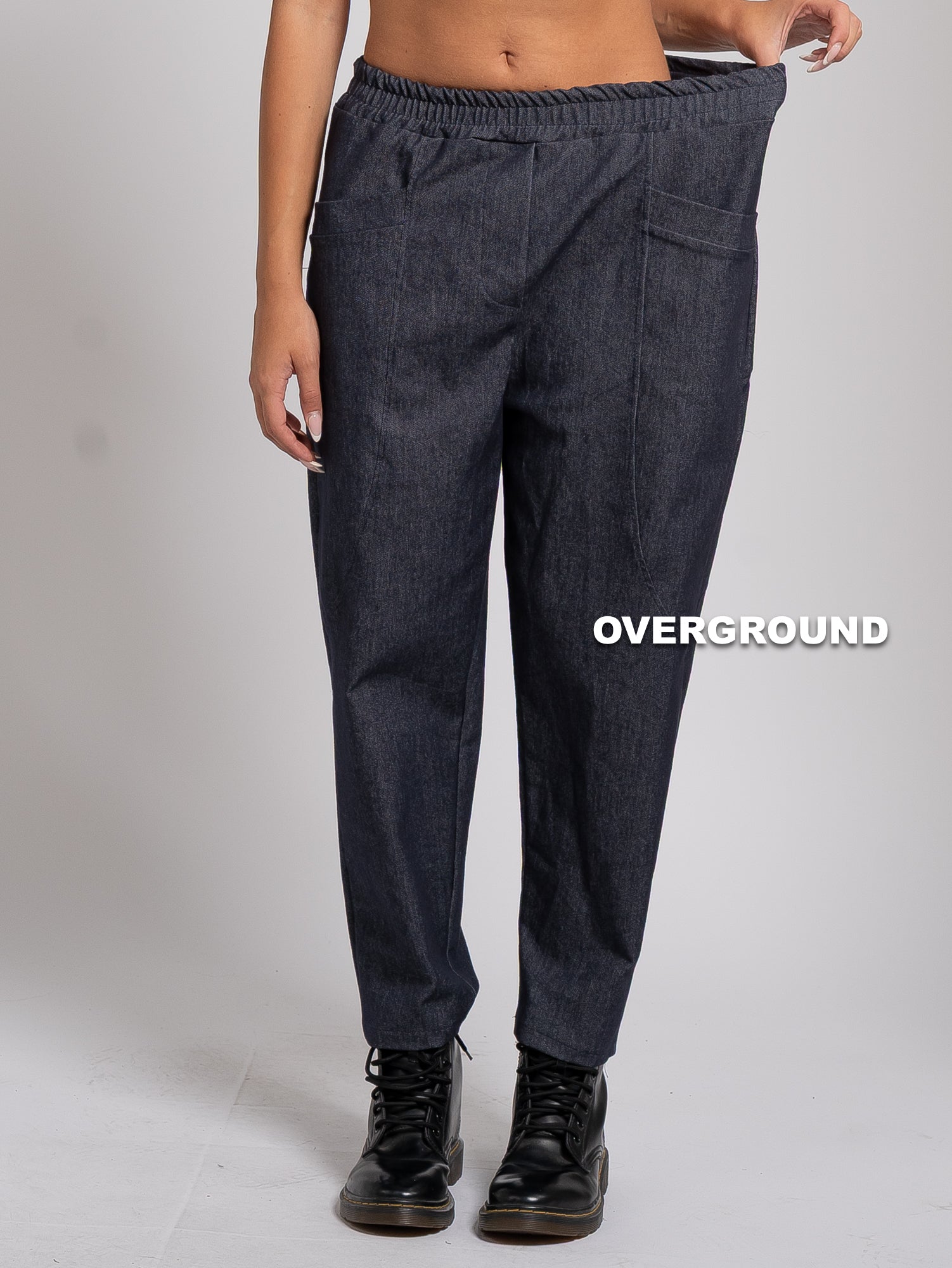 PANTALONE OVER EFFETTO JEANS CON TASCHE DAVANTI