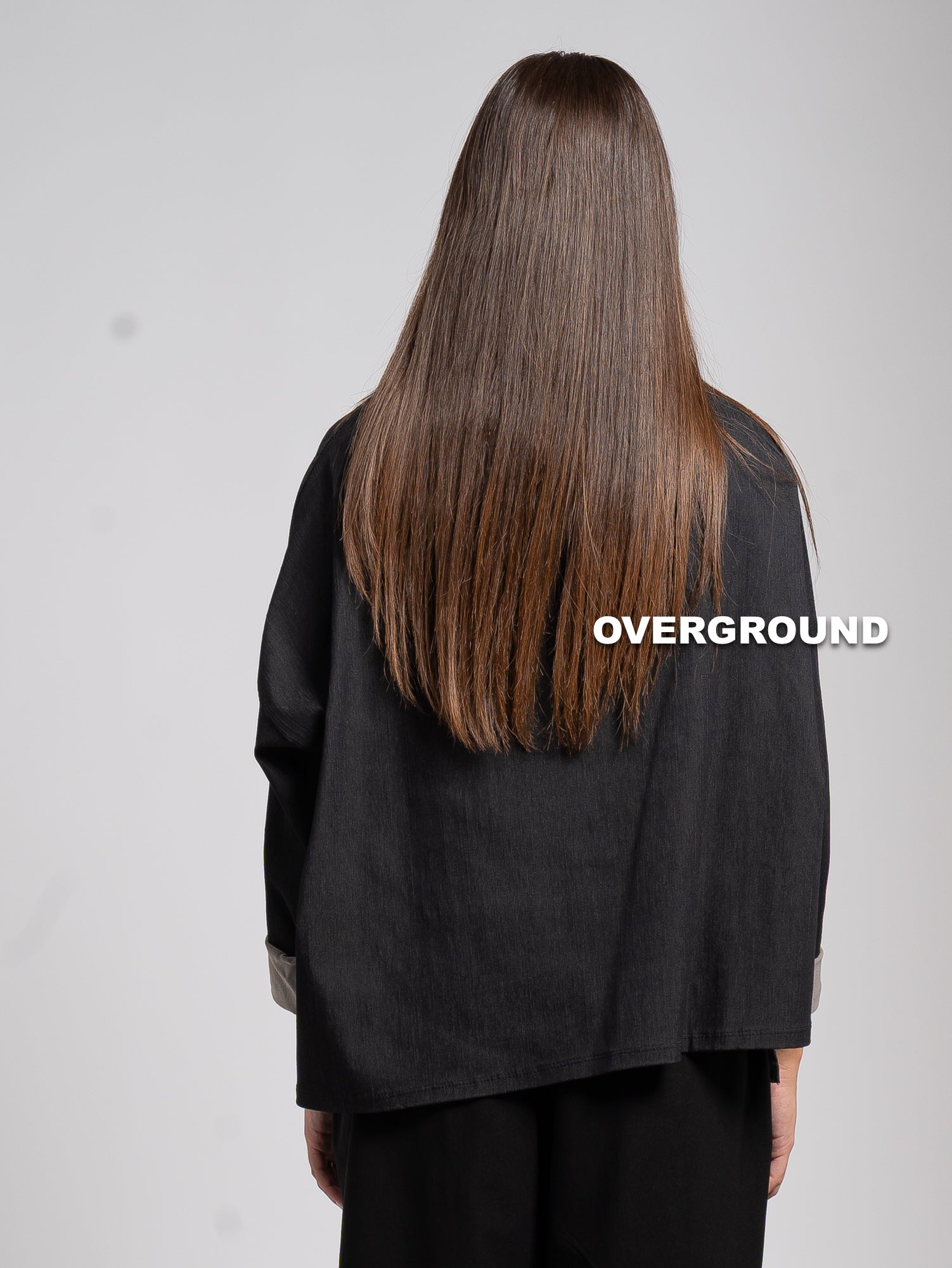 BLUSA CON COLLO ALTO EFFETTO JEANS