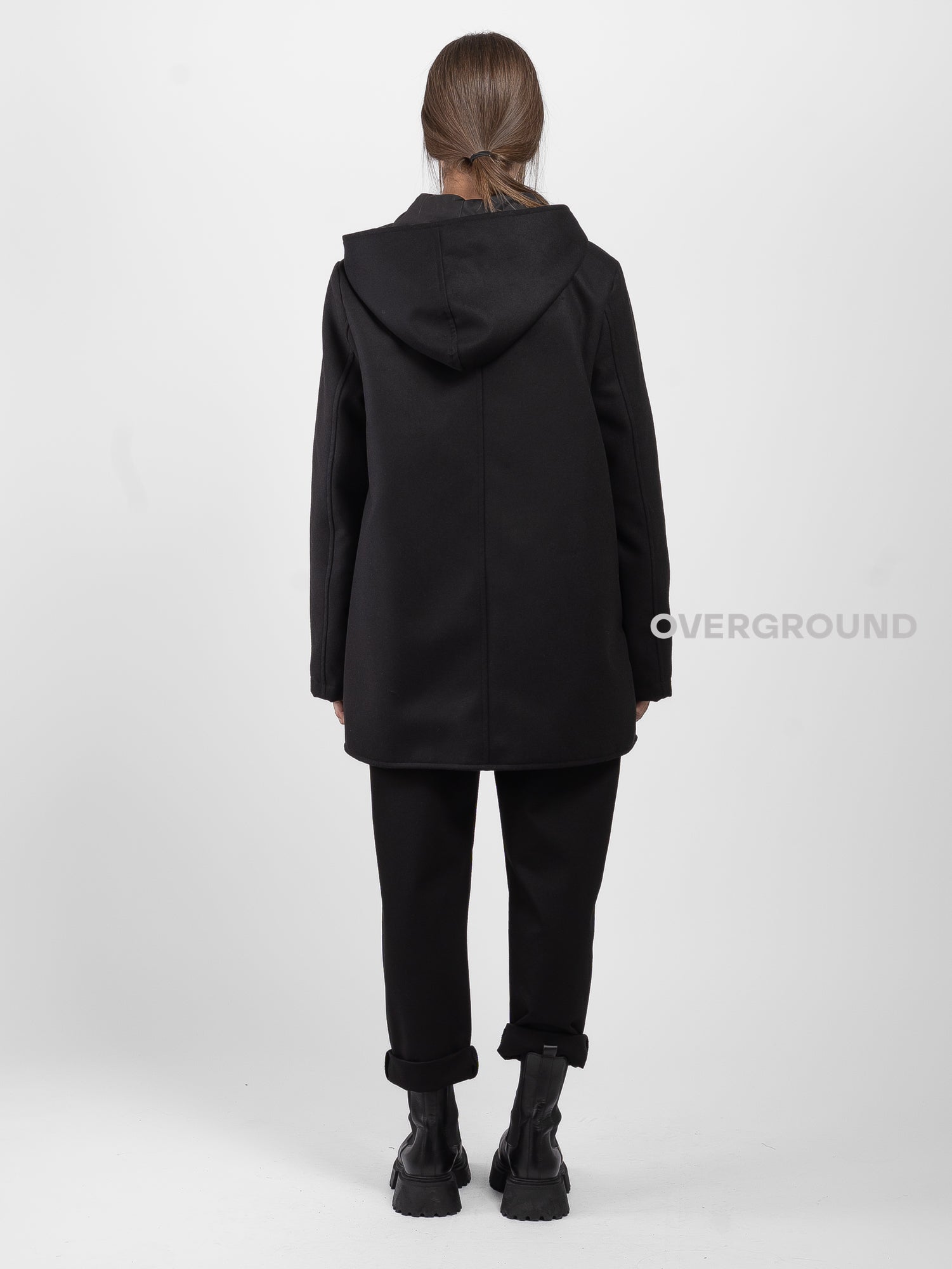 Asymmetrical jacket with hood and zip and Z buttons