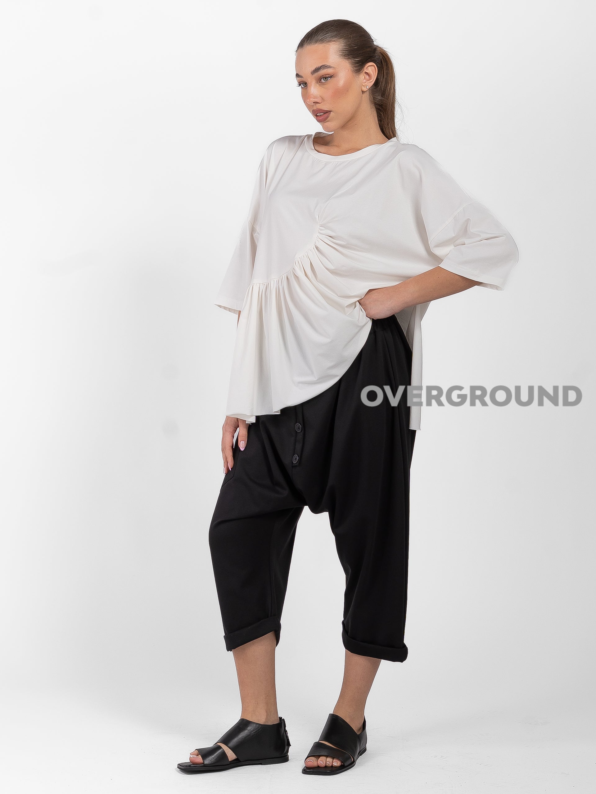 PANTALONE CAVALLO BASSO CON BOTTONI FRONTALI E TASCA - OVERGROUND STORE