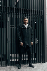 Giaccone asimmetrico con cappuccio e cerniera e bottoni - OVERGROUND STORE