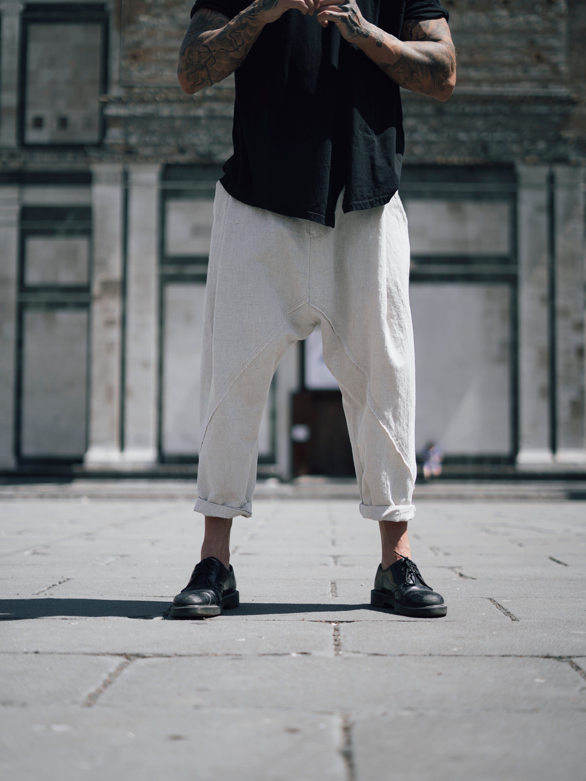 PANTALONE OVER LINO CON CUCITURE Z - OVERGROUND STORE