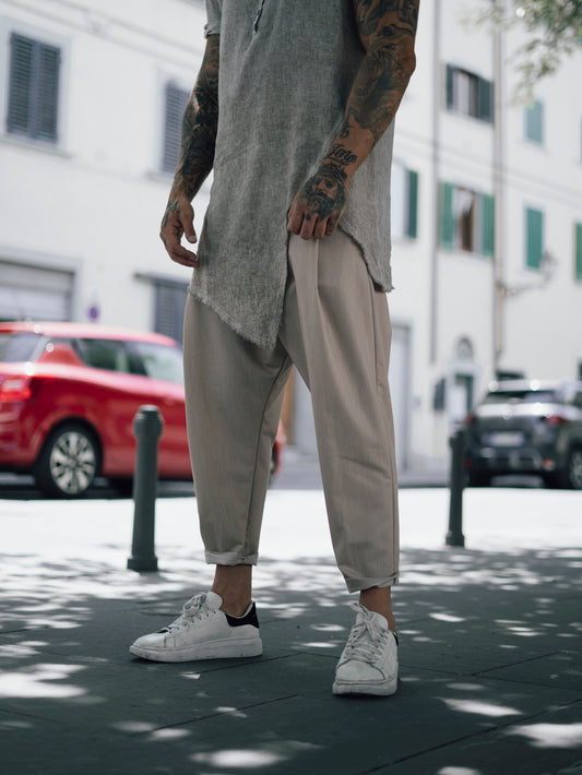 T- SHIRT LUNGA LINO CON BOTTONI