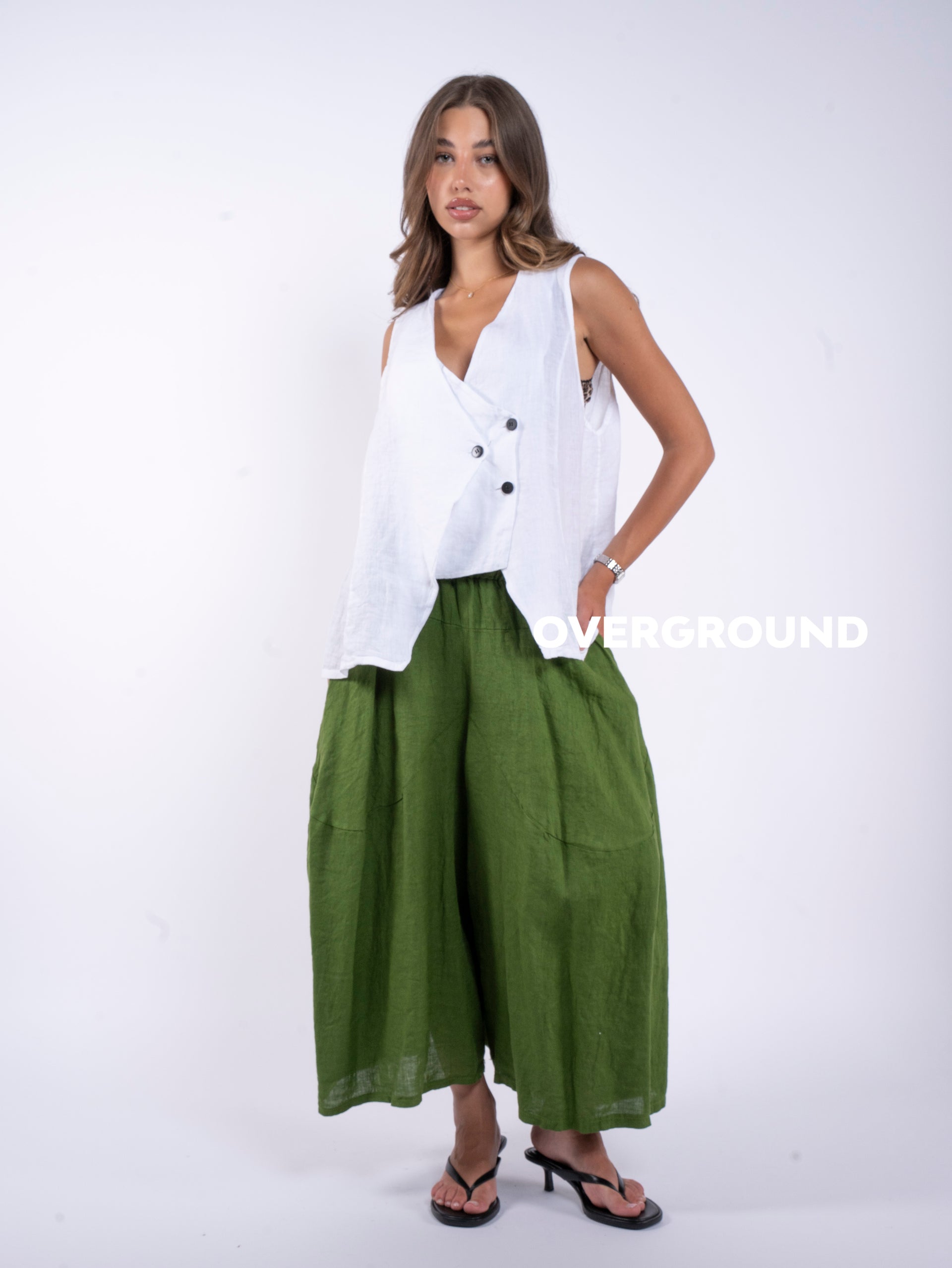 GILET LINO CON ABBOTTONATURA ASIMMETRICA - OVERGROUND STORE