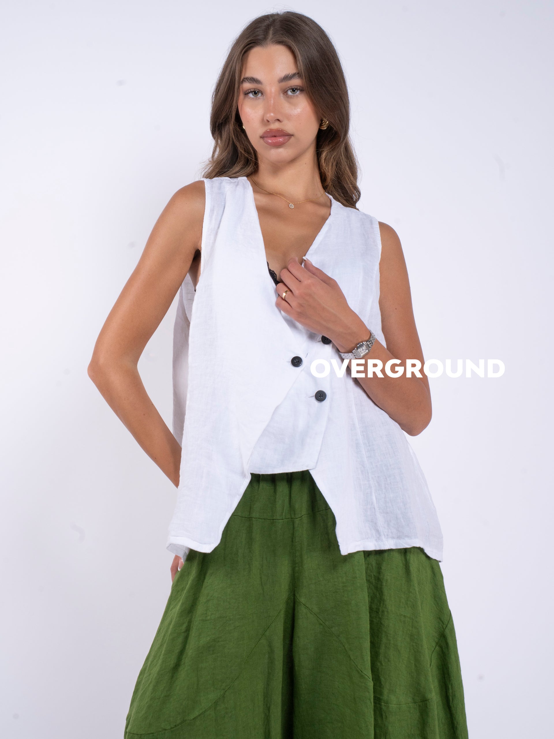 GILET LINO CON ABBOTTONATURA ASIMMETRICA - OVERGROUND STORE