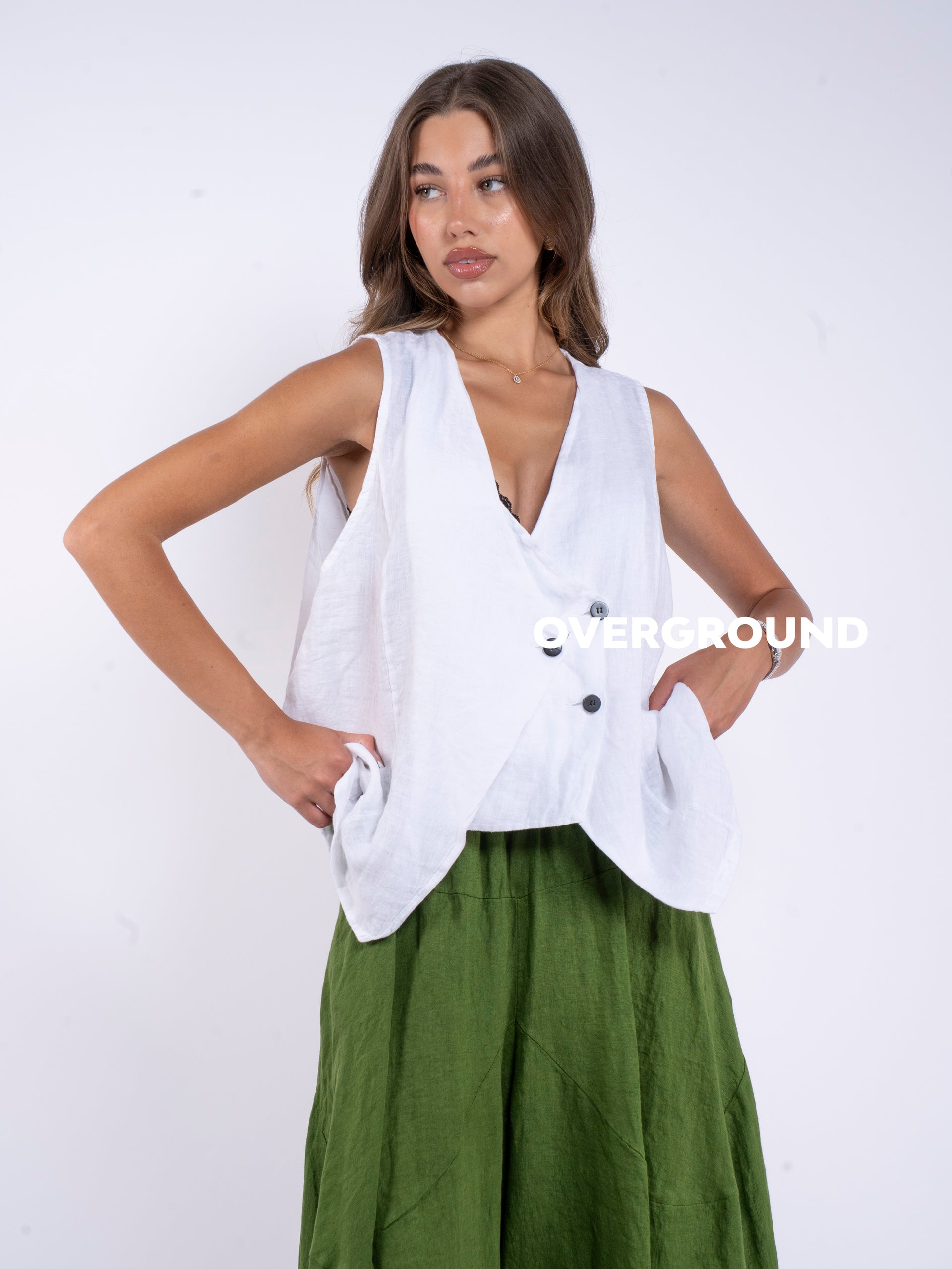 GILET LINO CON ABBOTTONATURA ASIMMETRICA - OVERGROUND STORE