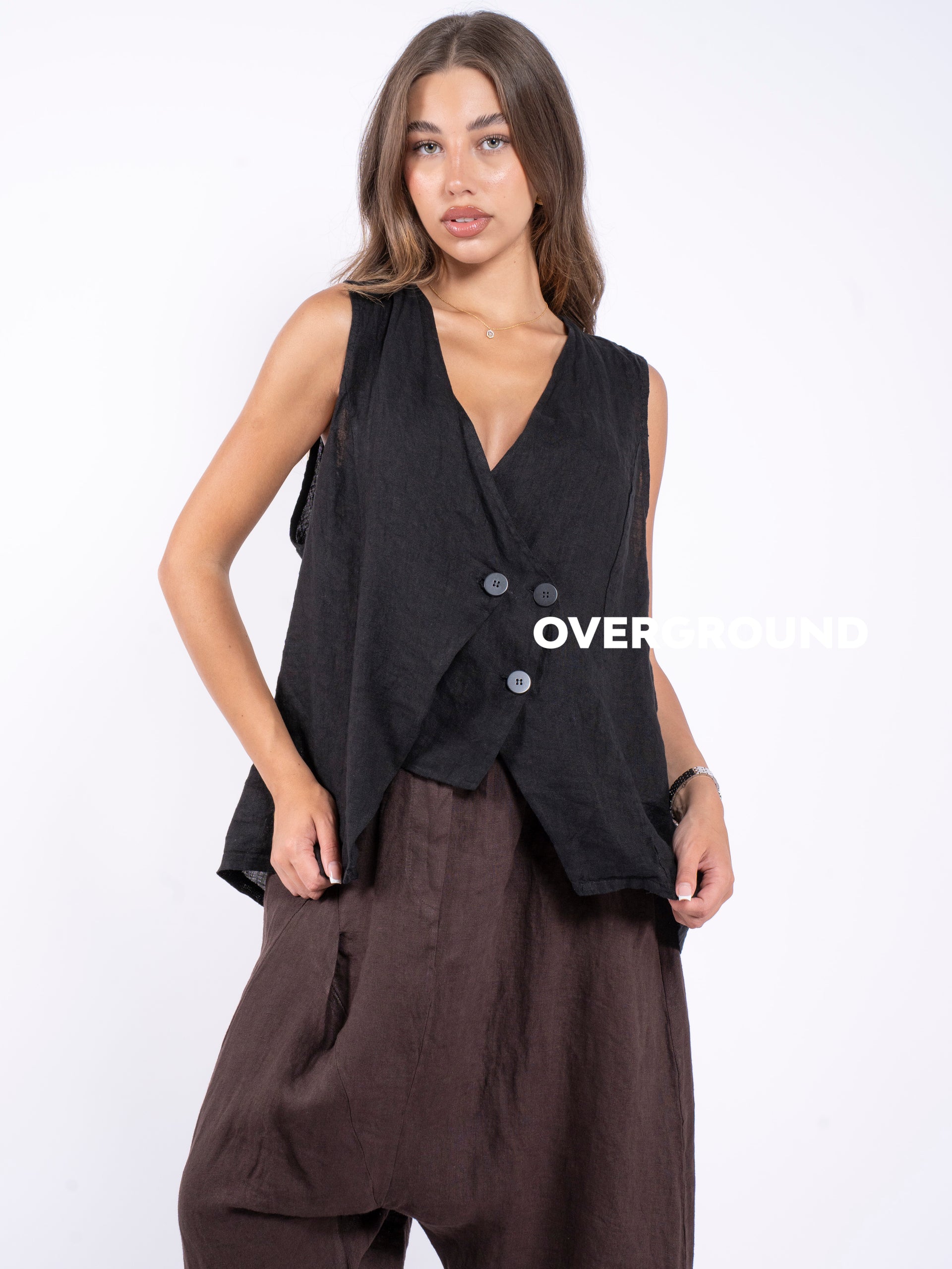 GILET LINO CON ABBOTTONATURA ASIMMETRICA - OVERGROUND STORE