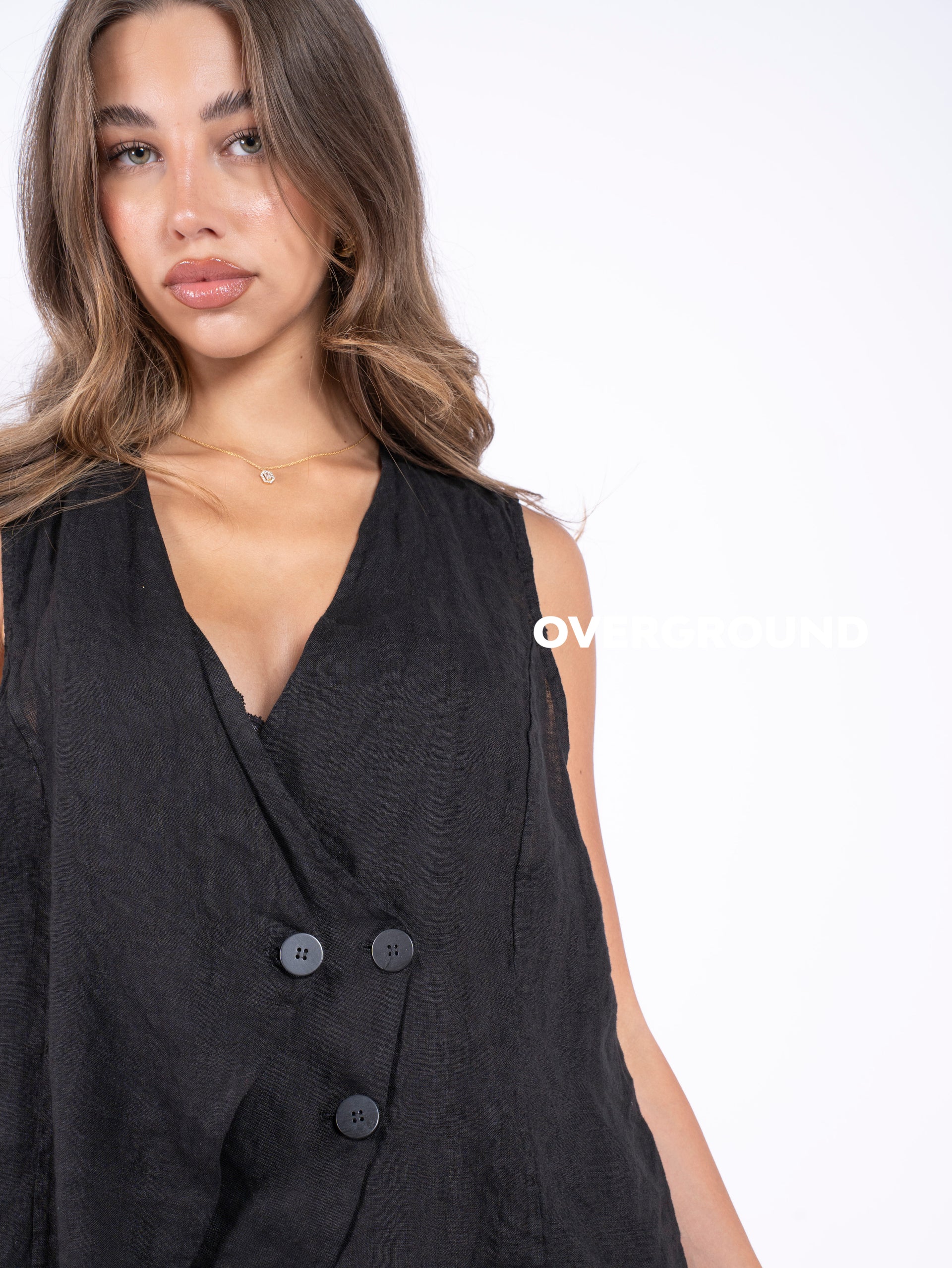 GILET LINO CON ABBOTTONATURA ASIMMETRICA - OVERGROUND STORE