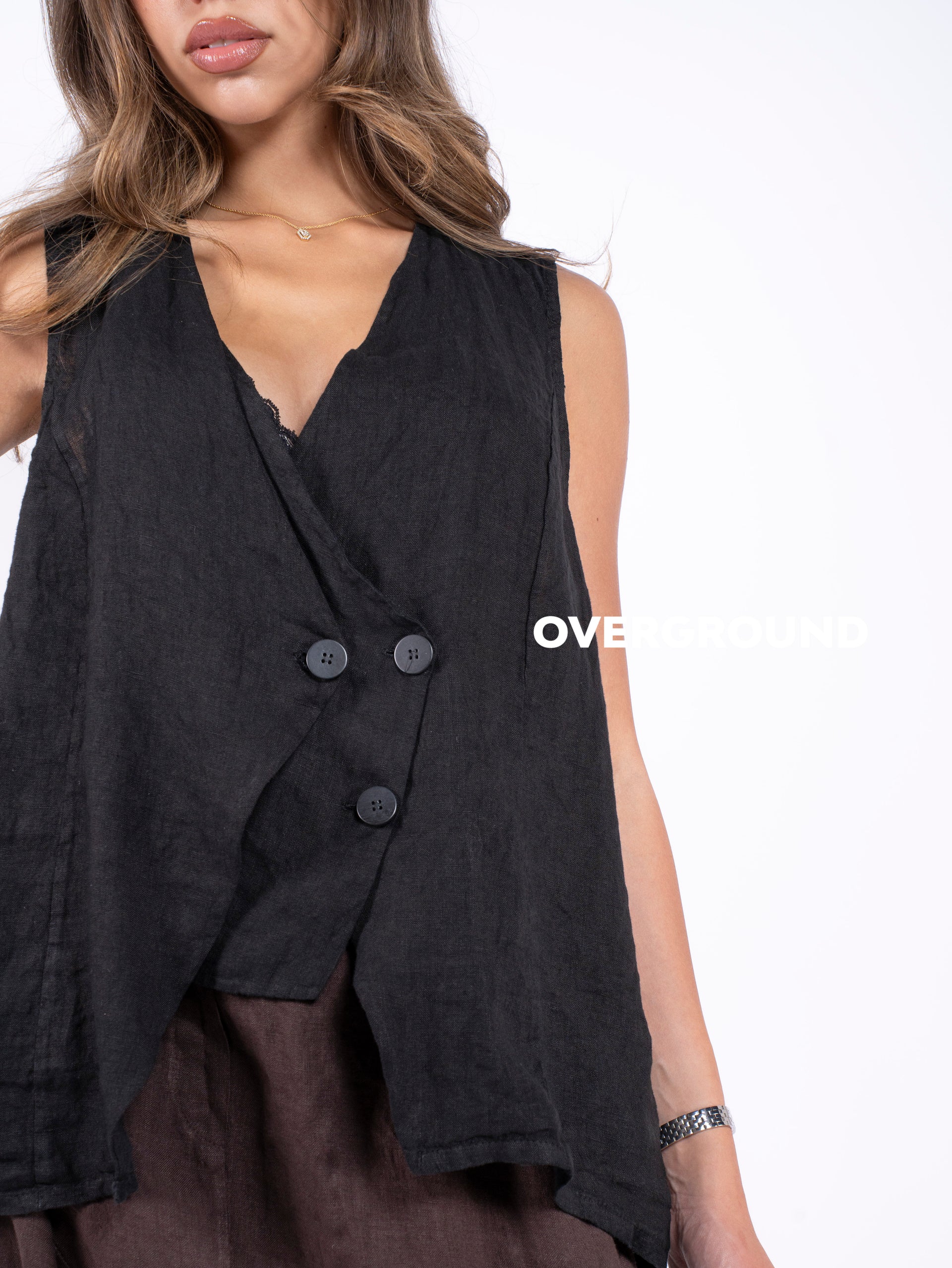 GILET LINO CON ABBOTTONATURA ASIMMETRICA - OVERGROUND STORE