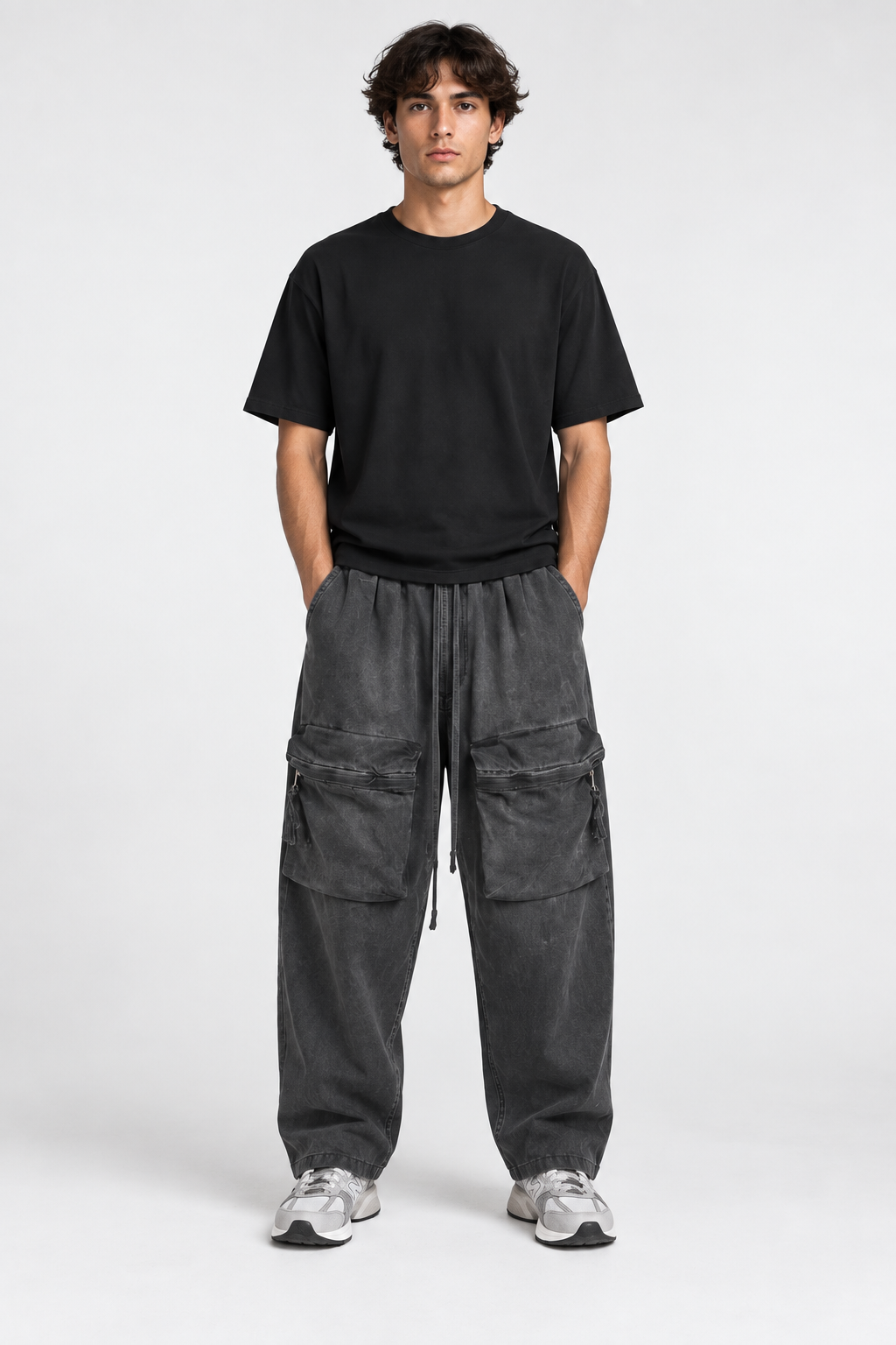 PANTALONE OVER CON TASCHE DAVANTI CON CERNIERA
