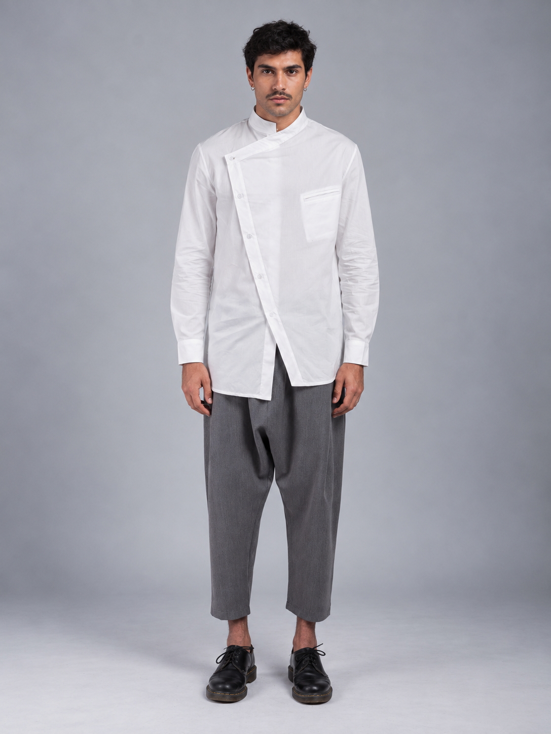 KOREAN COLLAR SHIRT WITH POCKET