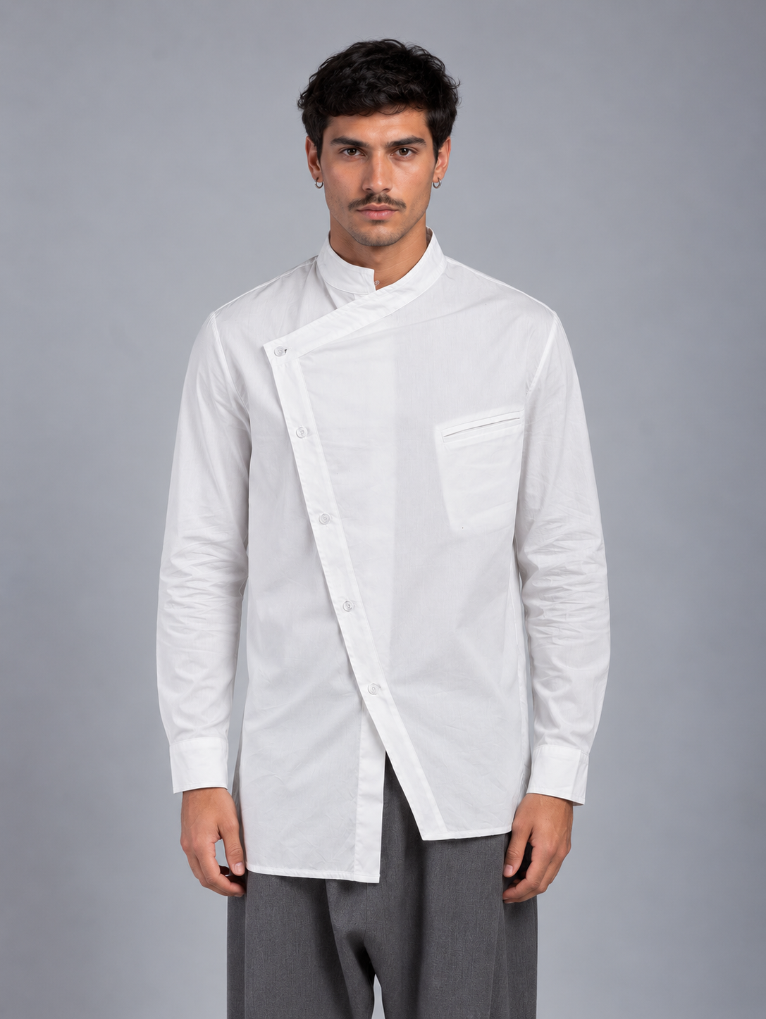 KOREAN COLLAR SHIRT WITH POCKET