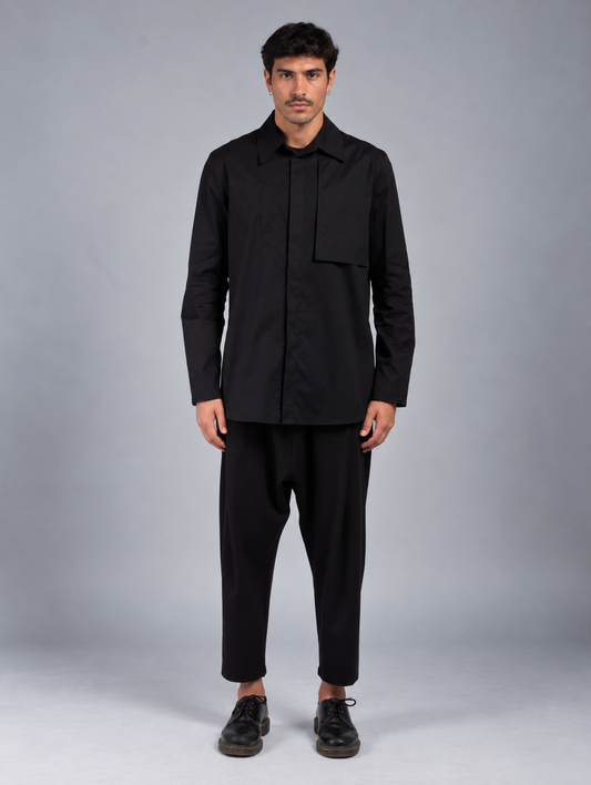 SHIRT WITH SIDE FLAP AND COVERED BUTTONS